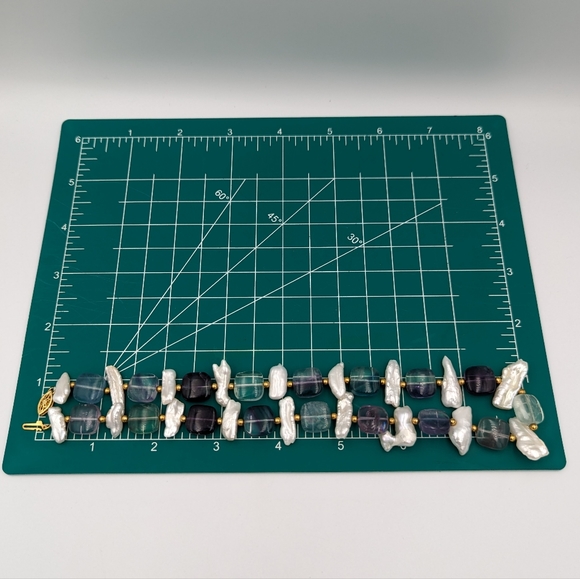 14K Gold Bead Keshi Pearl Fluorite Amethyst 14K Gold Clasp Collar Necklace 16" - Picture 13 of 13